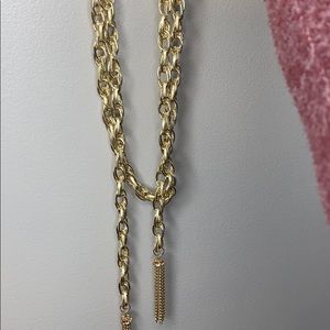 Long gold chain necklace with matching earrings